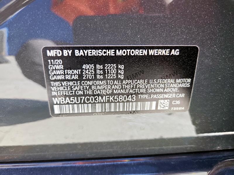2021 BMW M340I WBA5U7C03MFK58043