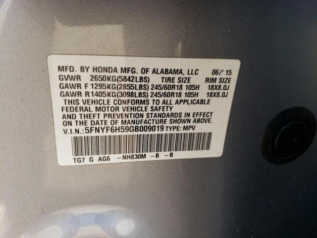 2016 HONDA PILOT EXL 5FNYF6H59GB009019