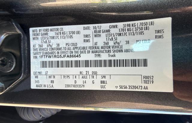 2018 FORD F150 RAPTO 1FTFW1RG5JFA86645
