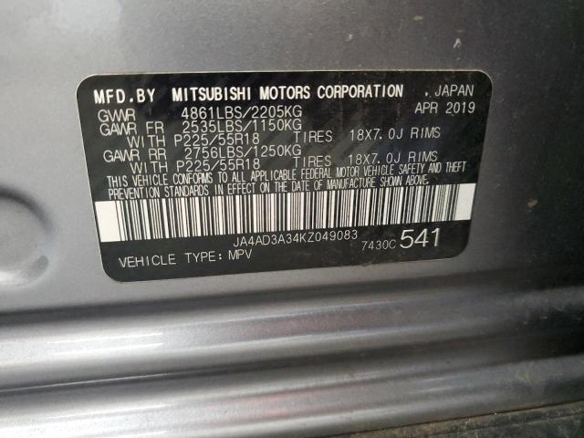 2019 MITSUBISHI OUTLANDER JA4AD3A34KZ049083
