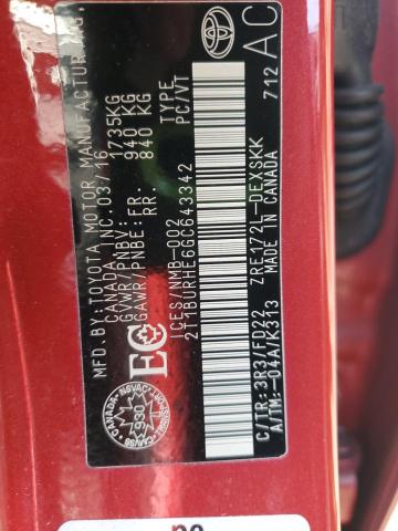 2016 TOYOTA COROLLA L 2T1BURHE6GC643342