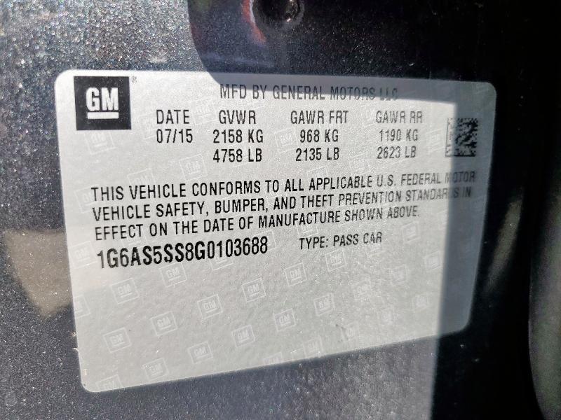 2016 CADILLAC CTS PERFOR 1G6AS5SS8G0103688