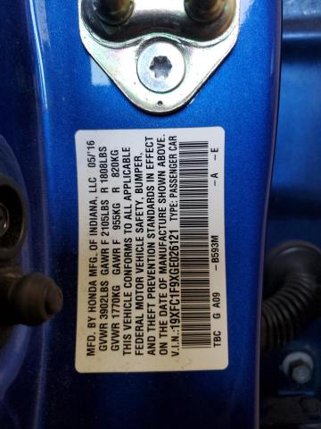 2016 HONDA CIVIC TOUR 19XFC1F9XGE026121