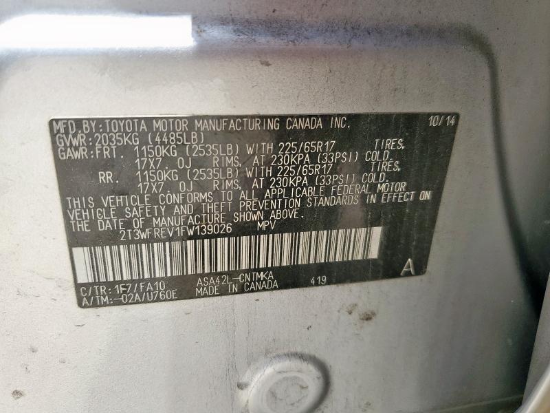 2015 TOYOTA RAV4 XLE 2T3WFREV1FW139026