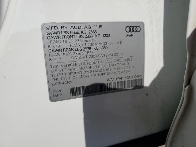 2016 AUDI Q5 PREMIUM WA1D7AFP5GA080689