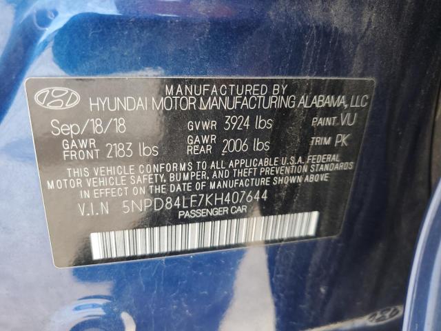 2019 HYUNDAI ELANTRA SE 5NPD84LF7KH407644