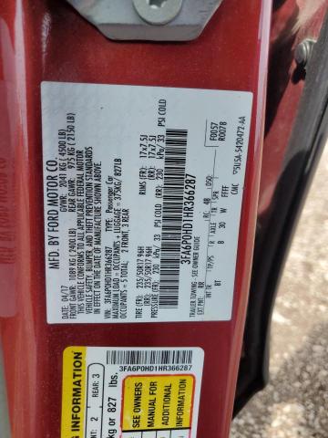2017 FORD FUSION SE - 3FA6P0HD1HR366287