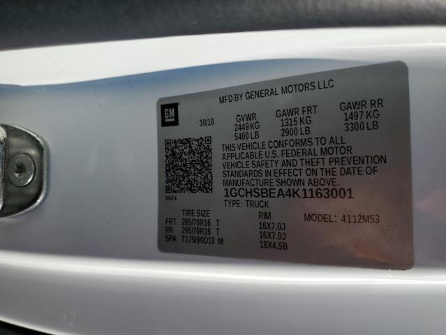 2019 CHEVROLET COLORADO 1GCHSBEA4K1163001