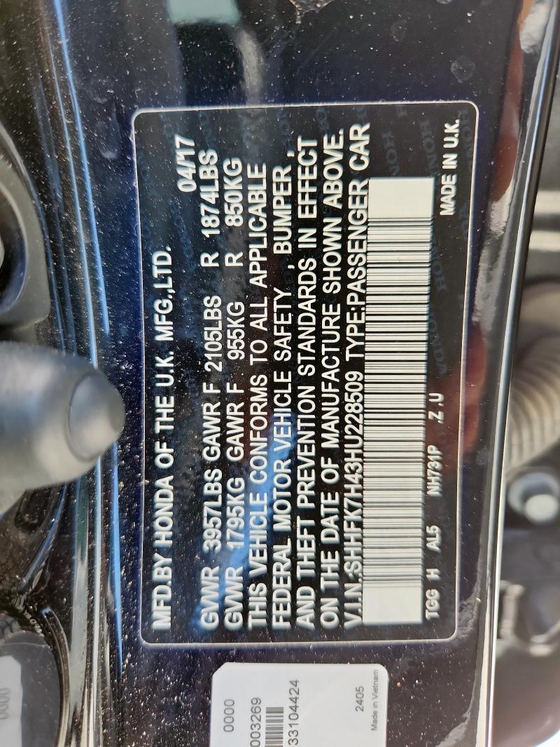 2017 HONDA CIVIC SPOR - SHHFK7H43HU228509