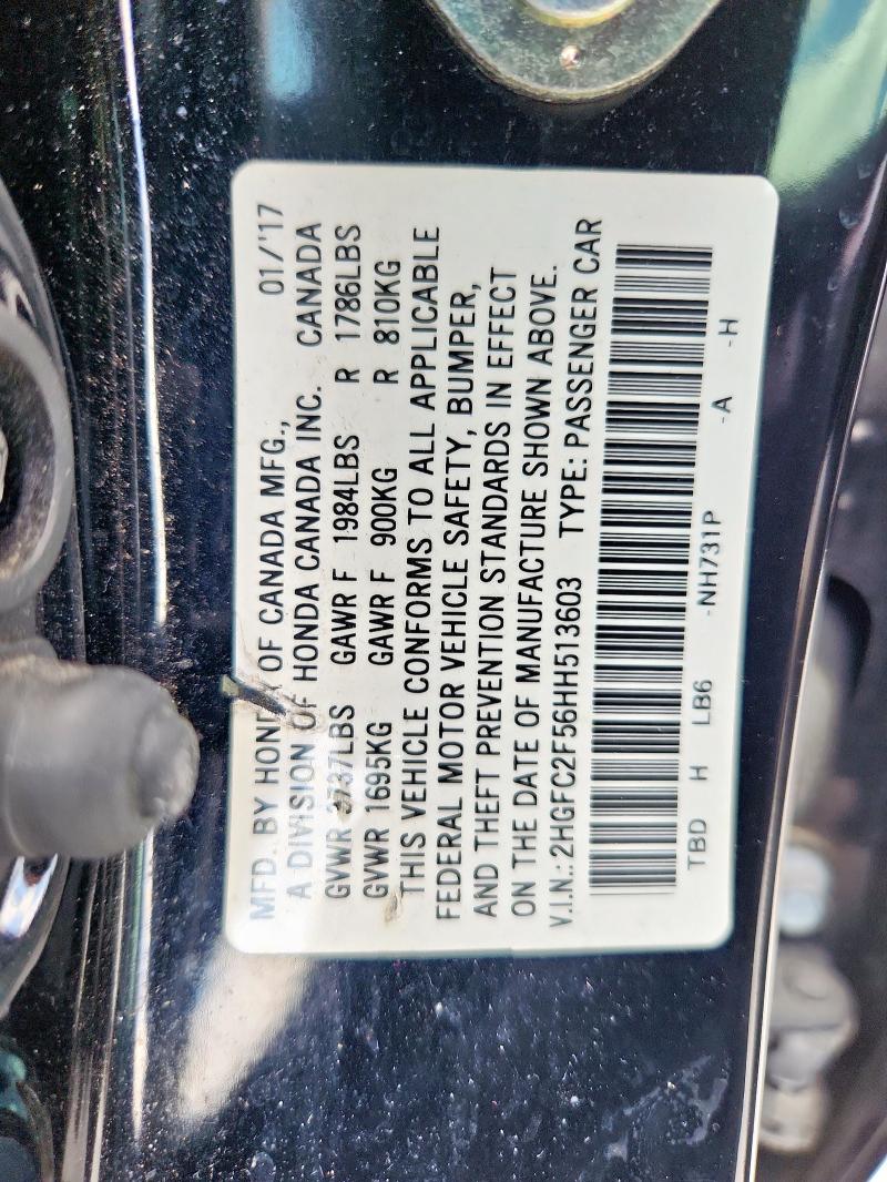 2017 HONDA CIVIC LX 2HGFC2F56HH513603