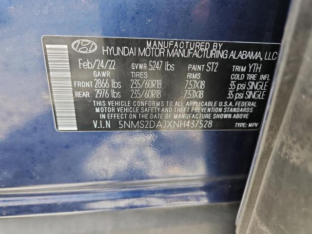 2022 HYUNDAI SANTA FE SEL 5NMS2DAJXNH437528