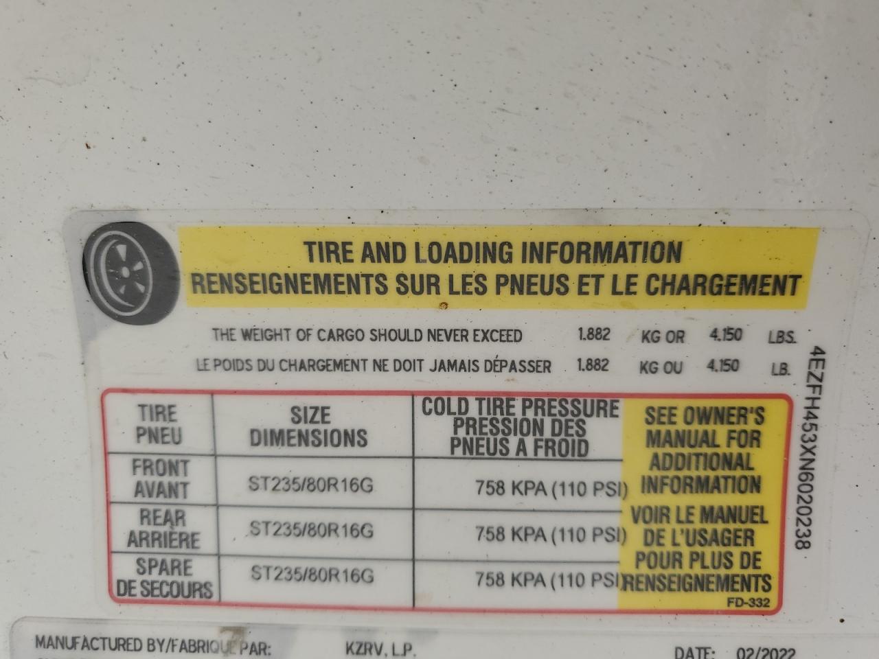 Lot #3216000969 2022 KZ KZRV TRAIL