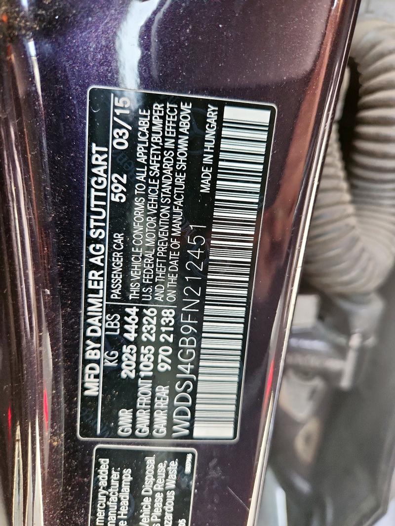 2015 MERCEDES-BENZ CLA 250 4M WDDSJ4GB9FN212451