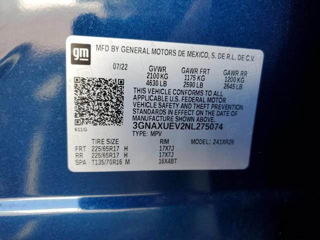 2022 CHEVROLET EQUINOX LT 3GNAXUEV2NL275074