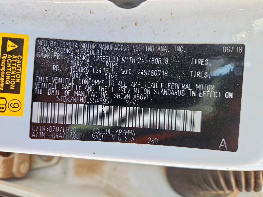 2018 TOYOTA HIGHLANDER 5TDKZRFH0JS546957