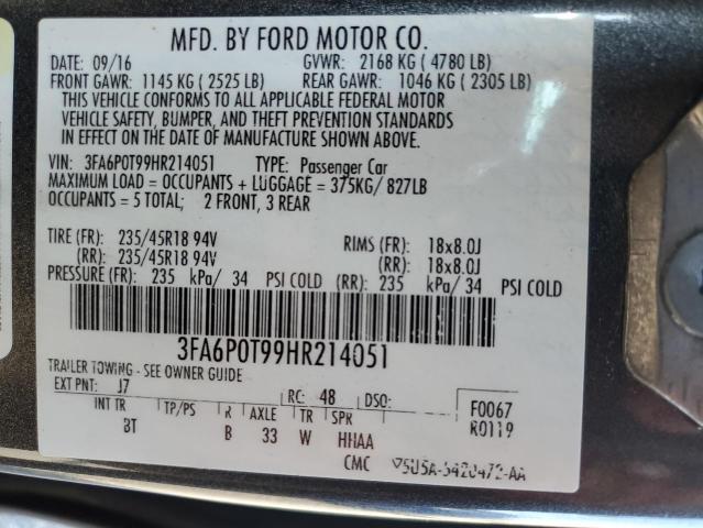 2017 FORD FUSION SE - 3FA6P0T99HR214051