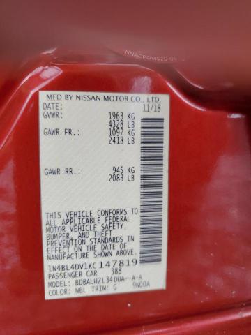 2019 NISSAN ALTIMA SV 1N4BL4DV1KC147819