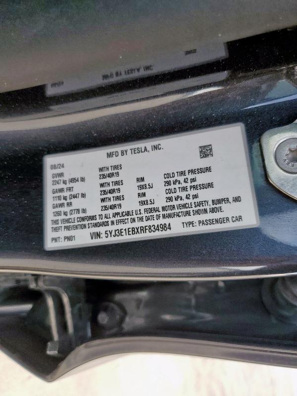 2024 TESLA MODEL 3 5YJ3E1EBXRF834984