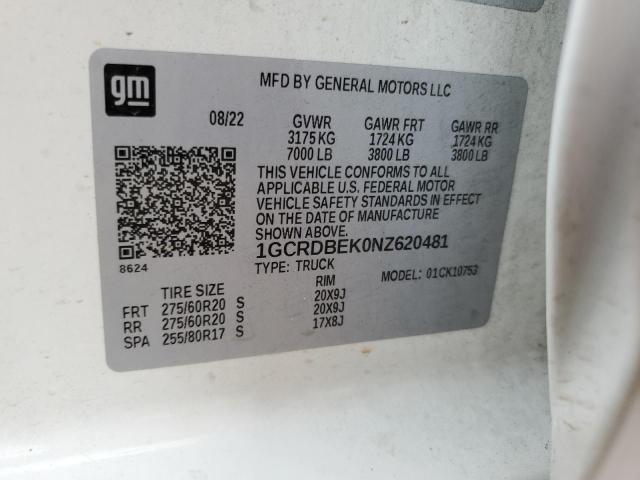 2022 CHEVROLET SILVERADO 1GCRDBEK0NZ620481