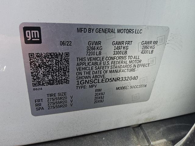 2022 CHEVROLET TAHOE C150 1GNSCLED5NR332040