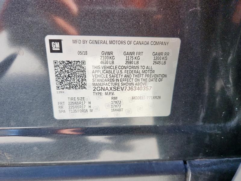 2018 CHEVROLET EQUINOX LT 2GNAXSEV7J6340357