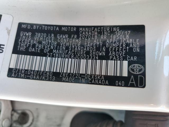 2018 TOYOTA COROLLA 2T1BURHE8JC003334