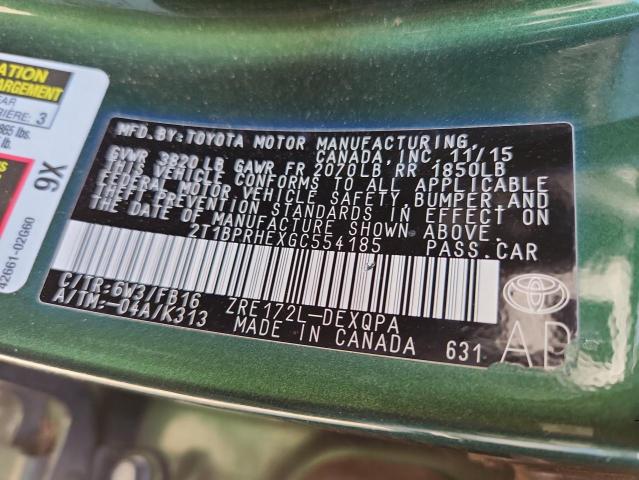 2016 TOYOTA COROLLA EC 2T1BPRHEXGC554185
