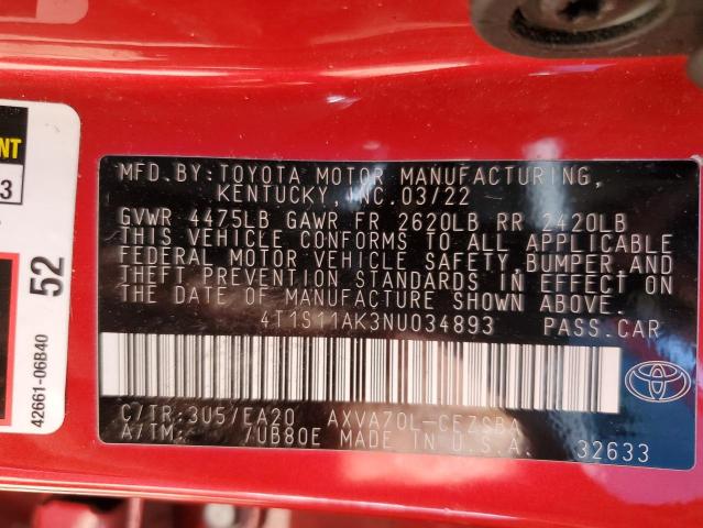 2022 TOYOTA CAMRY NIGH 4T1S11AK3NU034893