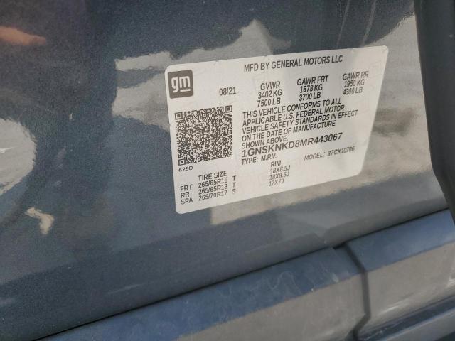 2021 CHEVROLET TAHOE K1500 LT 1GNSKNKD8MR443067