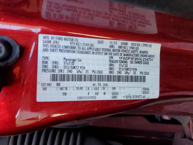 2016 FORD FOCUS SE 1FADP3F26GL234701