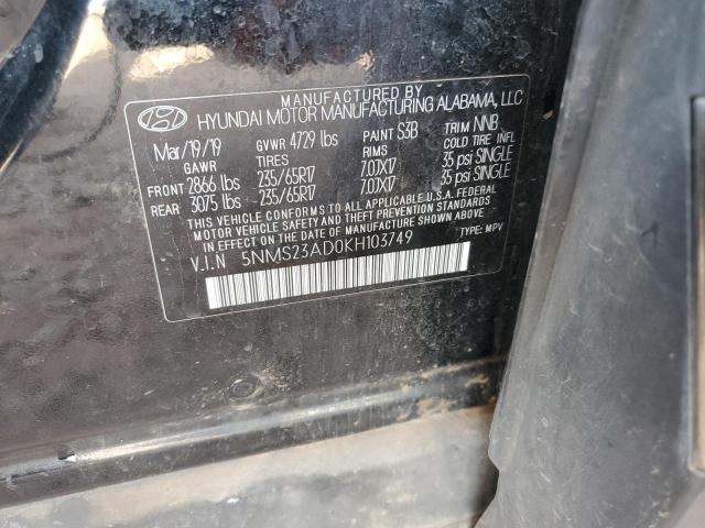 2019 HYUNDAI SANTA FE S - 5NMS23AD0KH103749