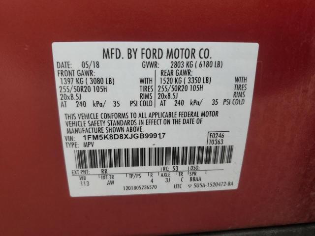 2018 FORD EXPLORER XLT 1FM5K8D8XJGB99917
