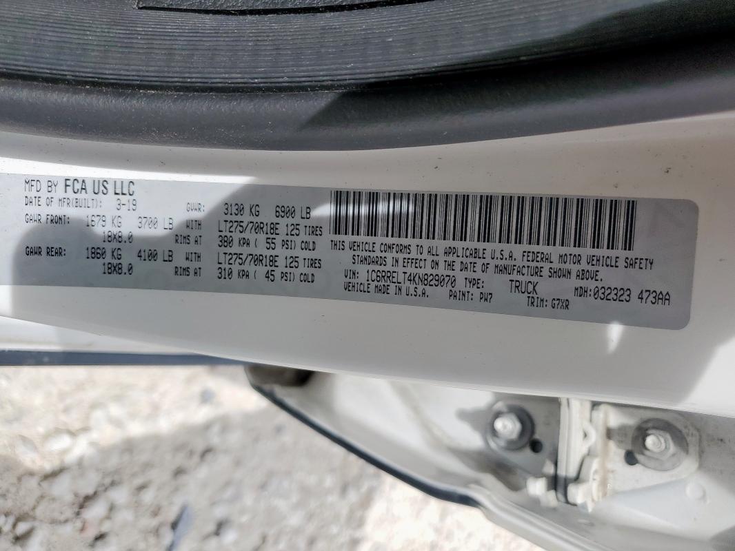 2019 RAM 1500 REBEL 1C6RRELT4KN829070