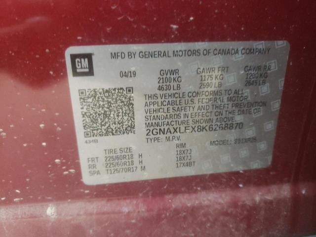 2019 CHEVROLET EQUINOX LT 2GNAXLEX8K6268870