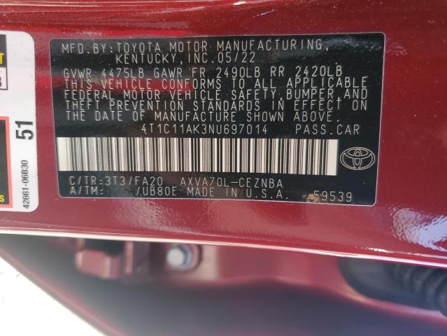 2022 TOYOTA CAMRY LE - 4T1C11AK3NU697014