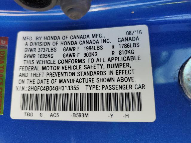 2016 HONDA CIVIC LX 2HGFC4B04GH313355