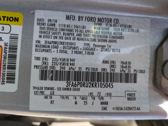 2019 FORD FUSION 3FA6P0RU2KR105045