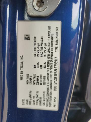 2020 TESLA MODEL 3 5YJ3E1EA3LF796917