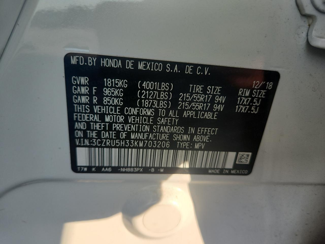 Honda Hr-v lx 2019