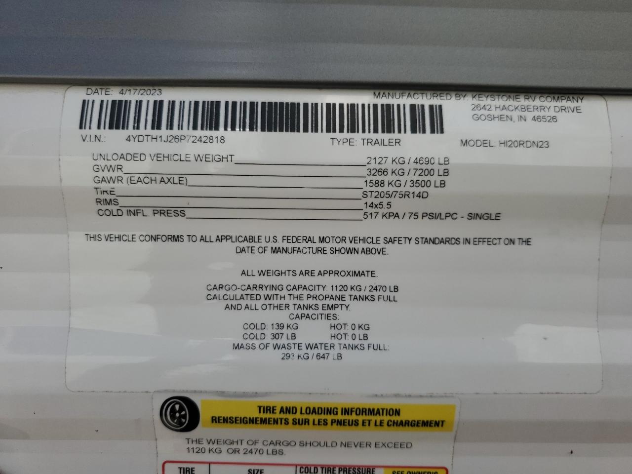 Lot #3291278999 2023 KEYSTONE TRVL TRL