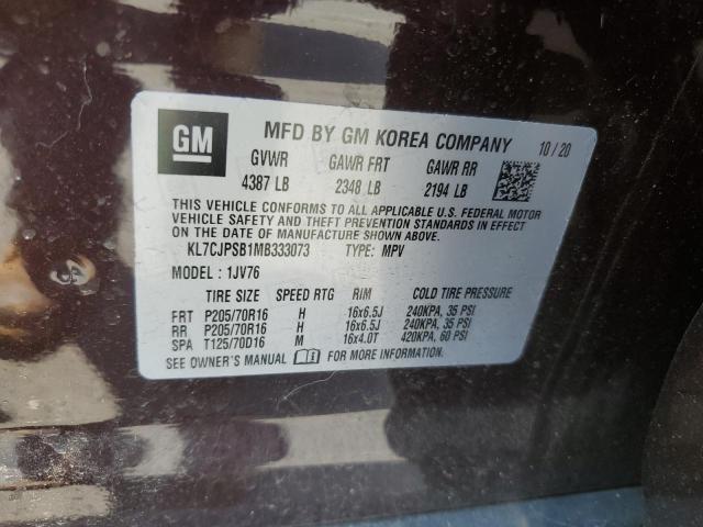2021 CHEVROLET TRAX 1LT KL7CJPSB1MB333073