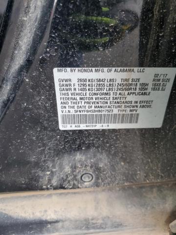 2017 HONDA PILOT EXL - 5FNYF6H53HB017523