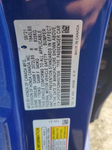 2022 HONDA CIVIC 2HGFE2F52NH507836