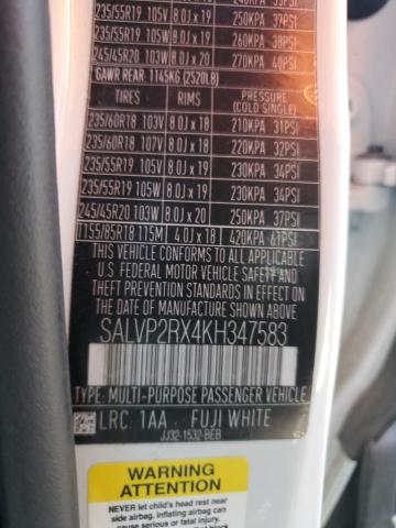 2019 LAND ROVER RANGE ROVE SALVP2RX4KH347583