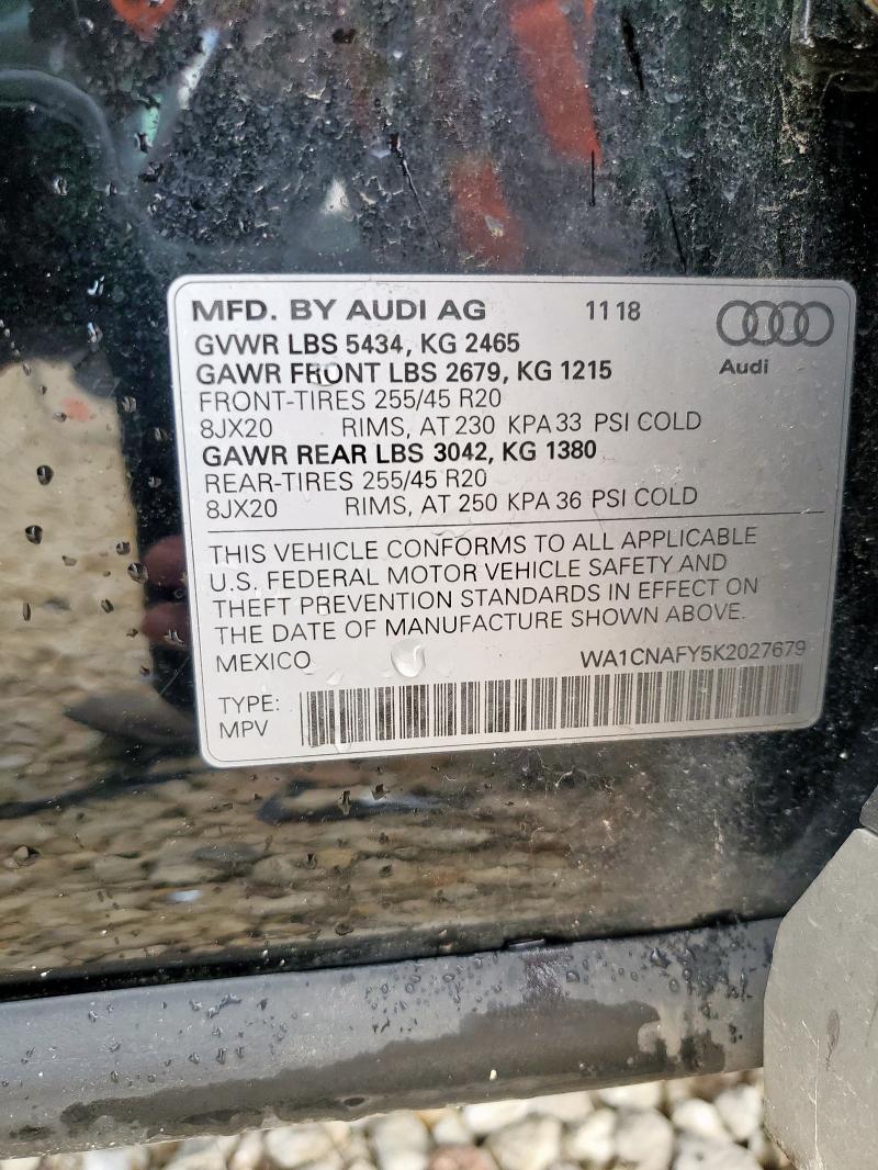 2019 AUDI Q5 PRESTIG WA1CNAFY5K2027679