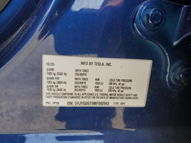 2021 TESLA MODEL Y 5YJYGDEE9MF060943