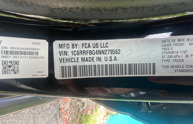 2022 RAM 1500 BIG H 1C6RRFBG4NN279562
