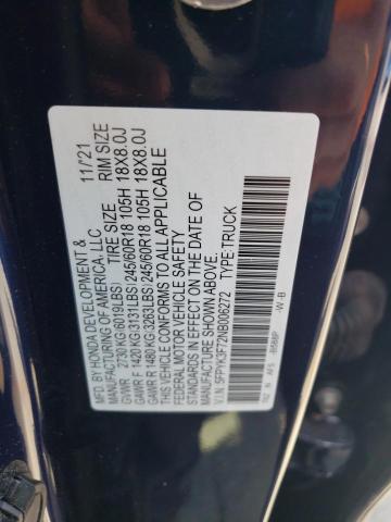 2022 HONDA RIDGELINE 5FPYK3F72NB006272