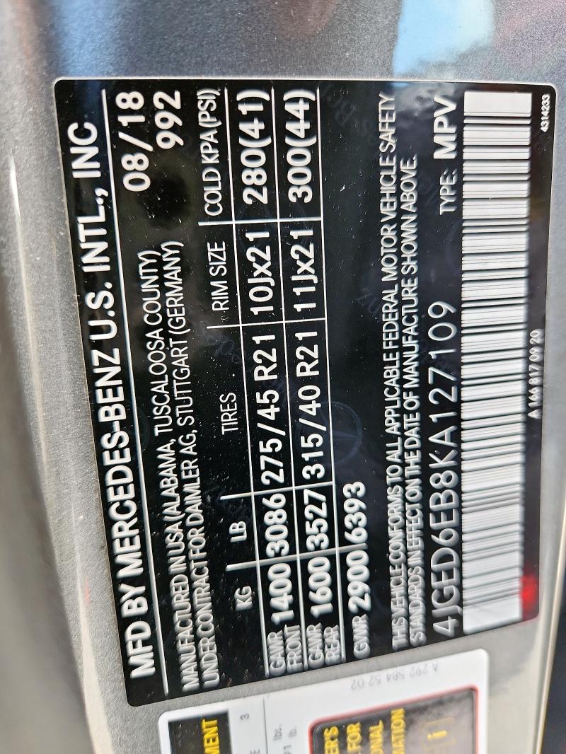 2019 MERCEDES-BENZ GLE COUPE 4JGED6EB8KA127109