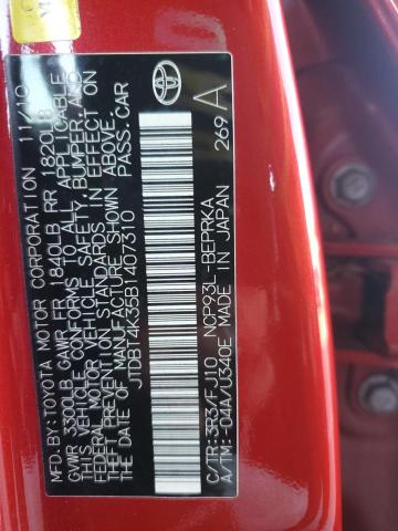 2011 TOYOTA YARIS - JTDBT4K35B1407310
